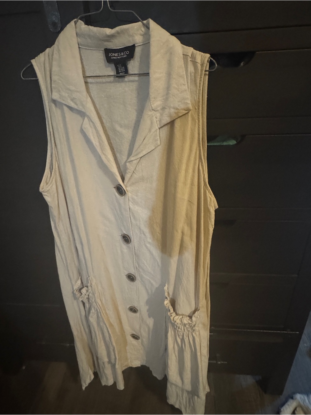 Cream Sleeveless Button-Front mid-length dress